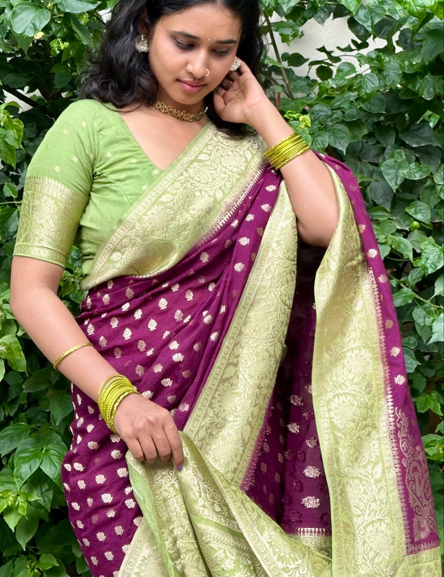 Wine n green semi georgette 107 saree (chandana)