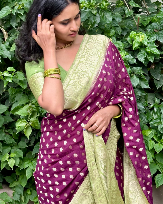Wine n green semi georgette 107 saree (chandana)
