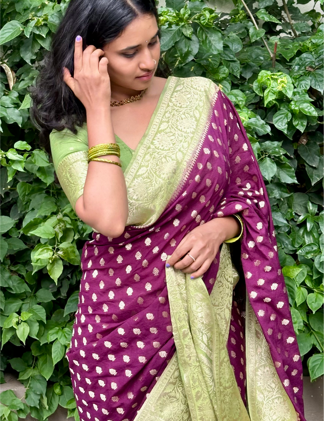Wine n green semi georgette 107 saree (chandana)