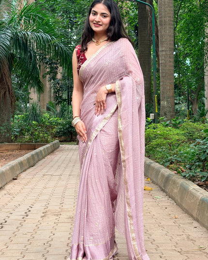 Pink Checks Semi Crepe Saree 108 (Bhumika)