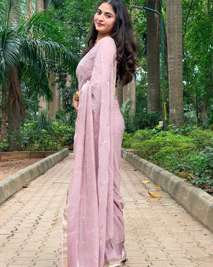 Pink Checks Semi Crepe Saree 108 (Bhumika)