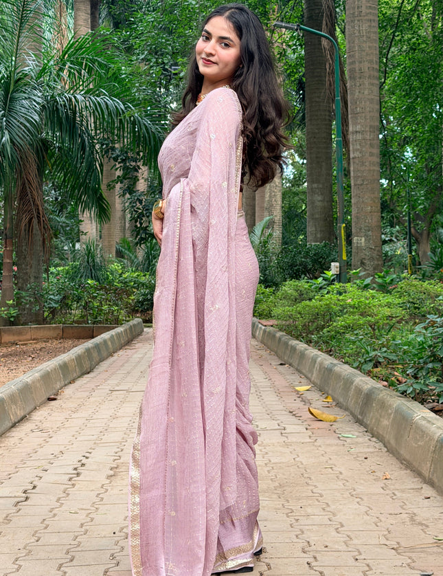 Pink Checks Semi Crepe Saree 108 (Bhumika)