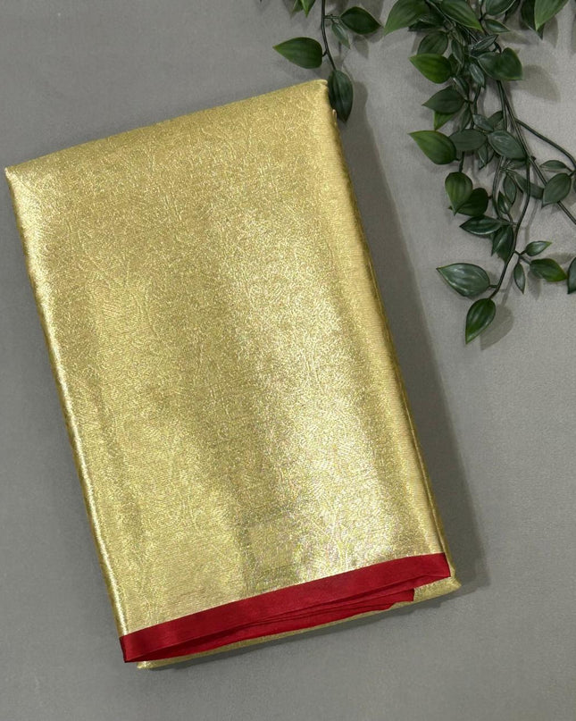 Golden n red brocade tissue silk saree