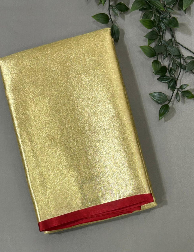 Golden n red brocade tissue silk saree
