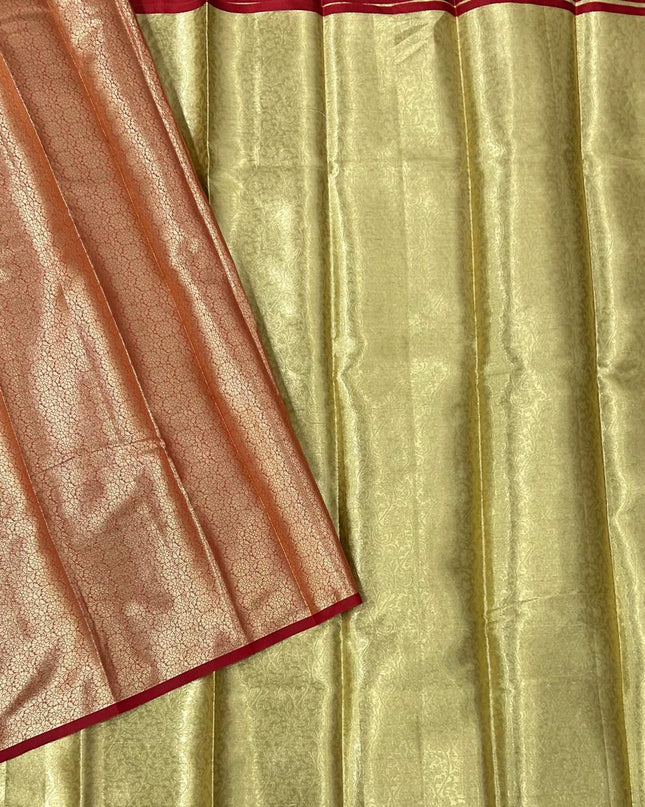 Golden n red brocade tissue silk saree