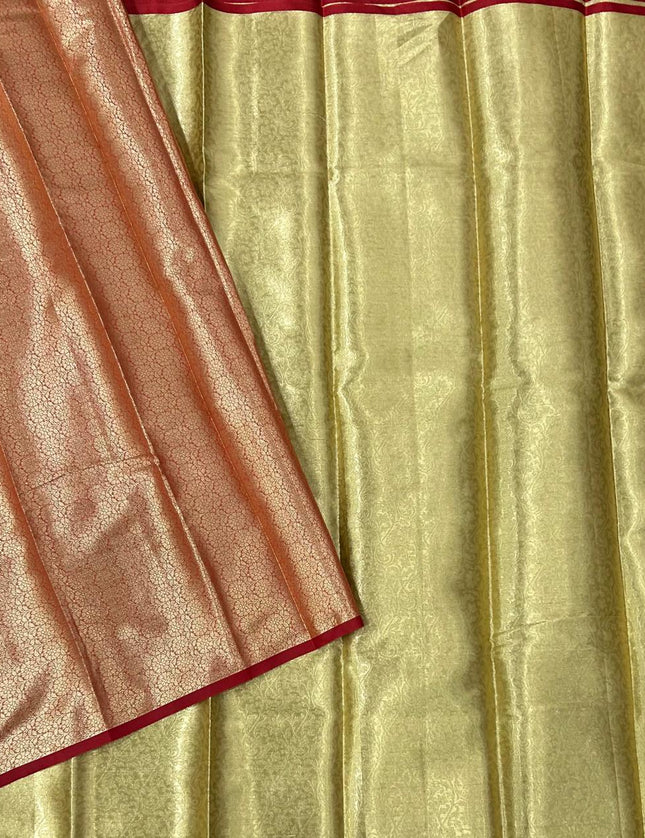 Golden n red brocade tissue silk saree
