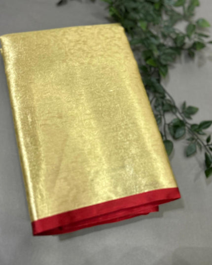 Golden n red brocade tissue silk saree