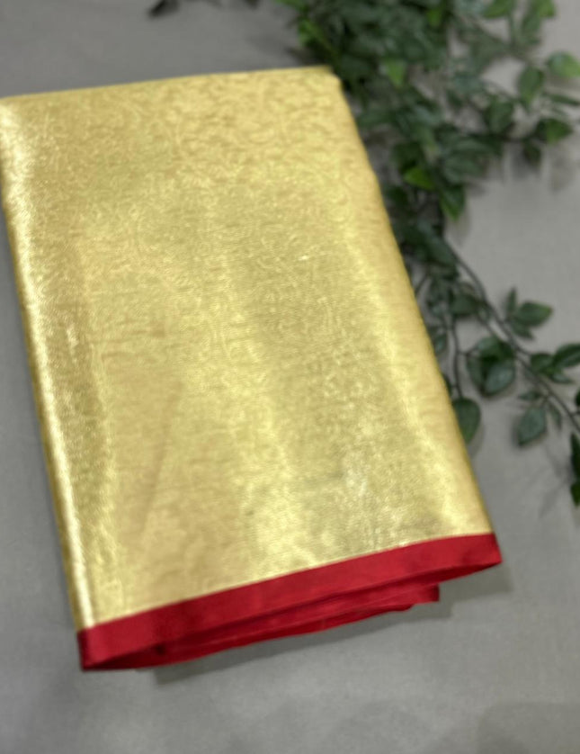 Golden n red brocade tissue silk saree