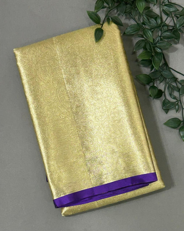 Golden n purple brocade tissue silk saree