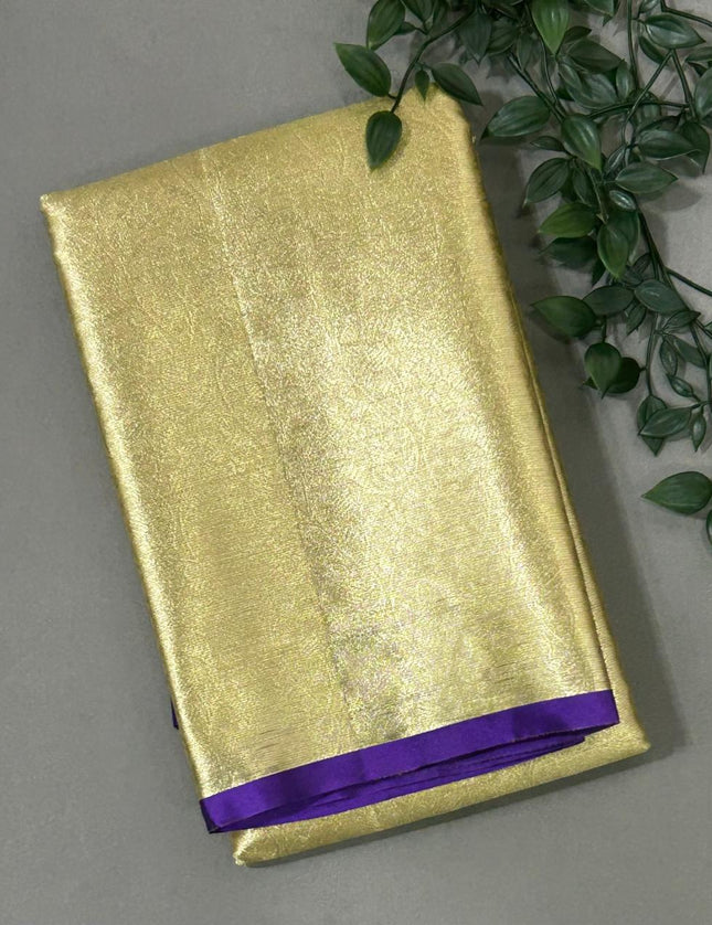 Golden n purple brocade tissue silk saree