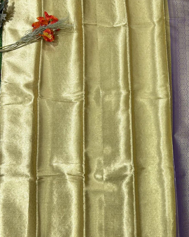 Golden n purple brocade tissue silk saree
