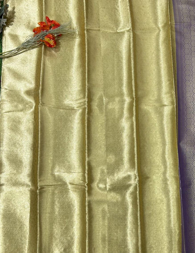 Golden n purple brocade tissue silk saree