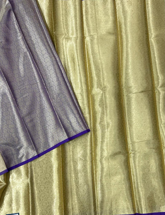 Golden n purple brocade tissue silk saree
