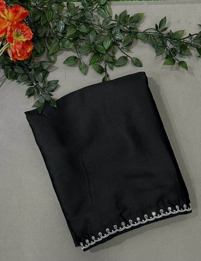 Shriya Saran inspired black satin saree- stitched blouse