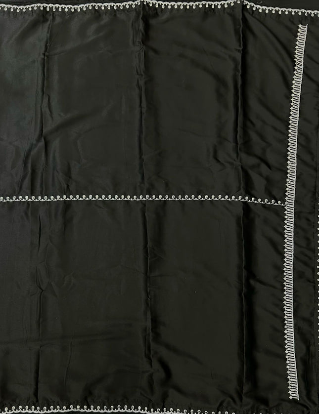 Shriya Saran inspired black satin saree- stitched blouse