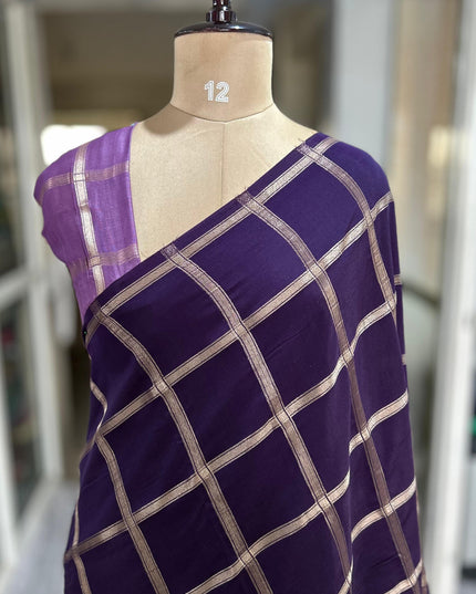 Purple soft tussar crepe checks saree ST104