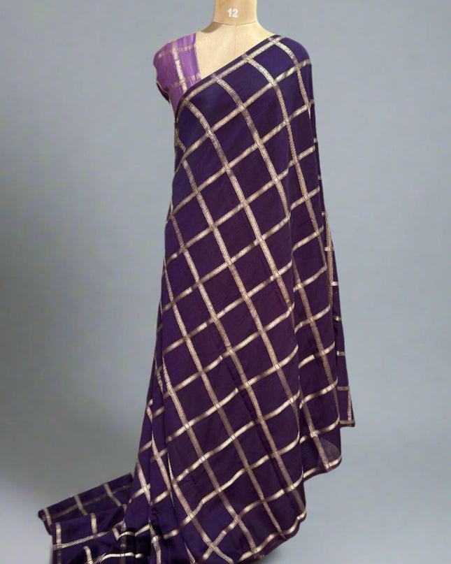 Purple soft tussar crepe checks saree ST104