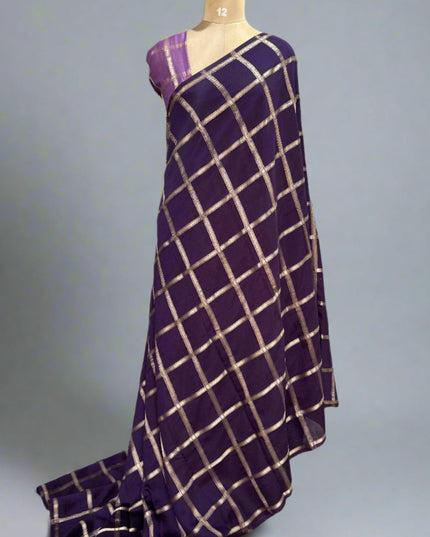 Purple soft tussar crepe checks saree ST104