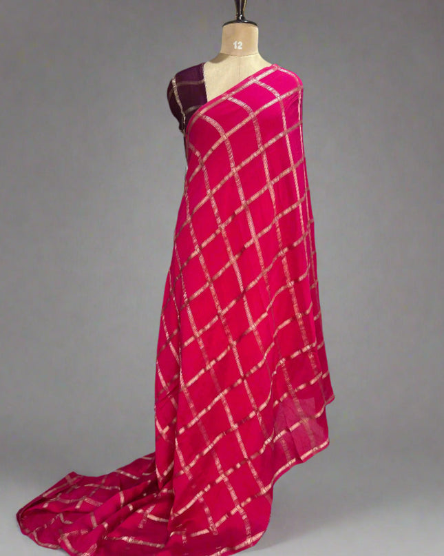 Pink soft tussar crepe checks saree ST104