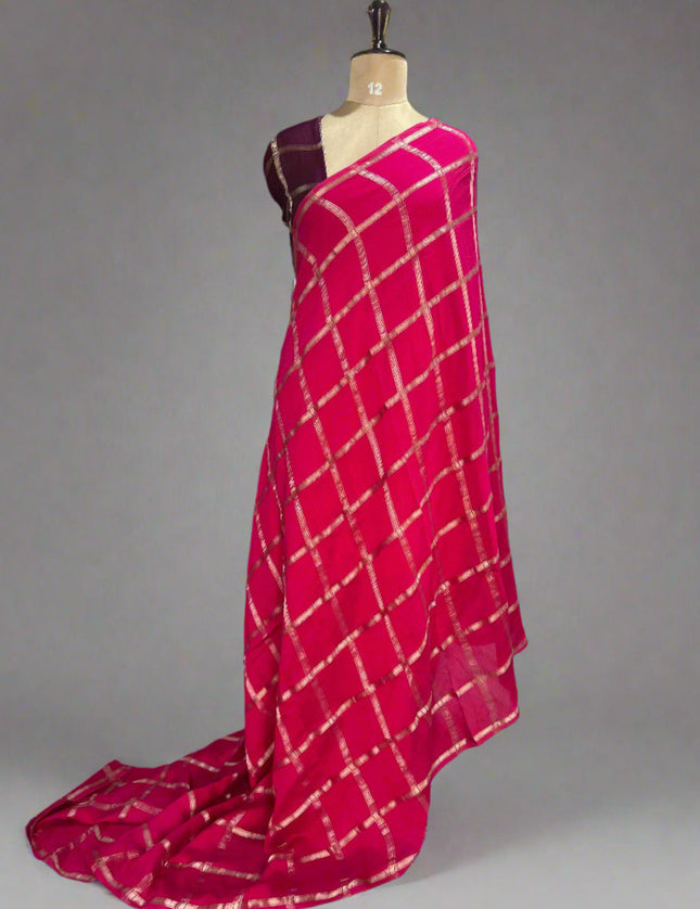 Pink soft tussar crepe checks saree ST104