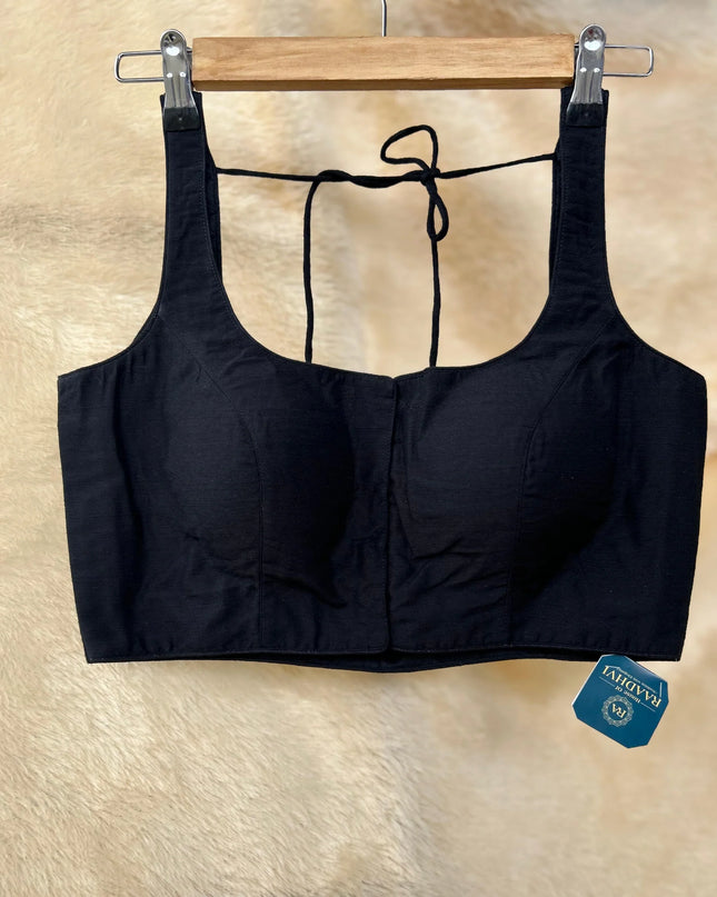 Black raw silk sleeveless blouse