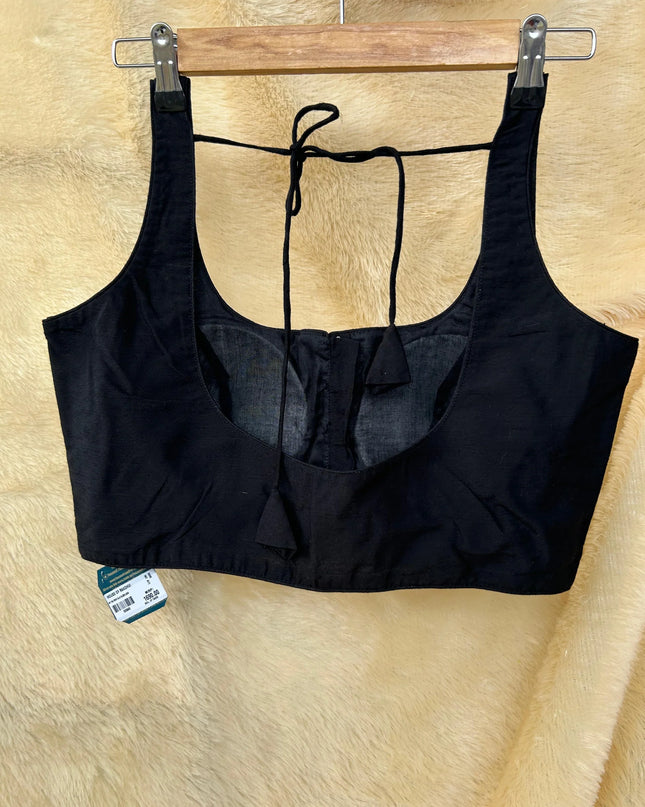 Black raw silk sleeveless blouse