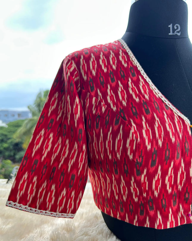 Red pochampally cotton blouse
