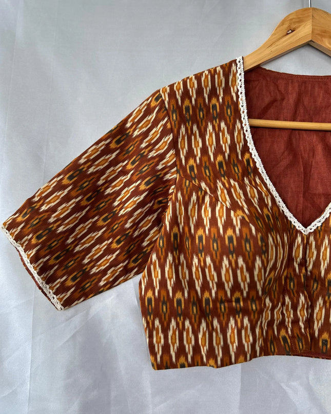 Brown pochampally cotton blouse