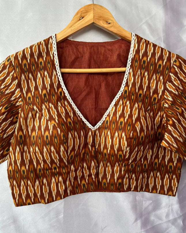 Brown pochampally cotton blouse