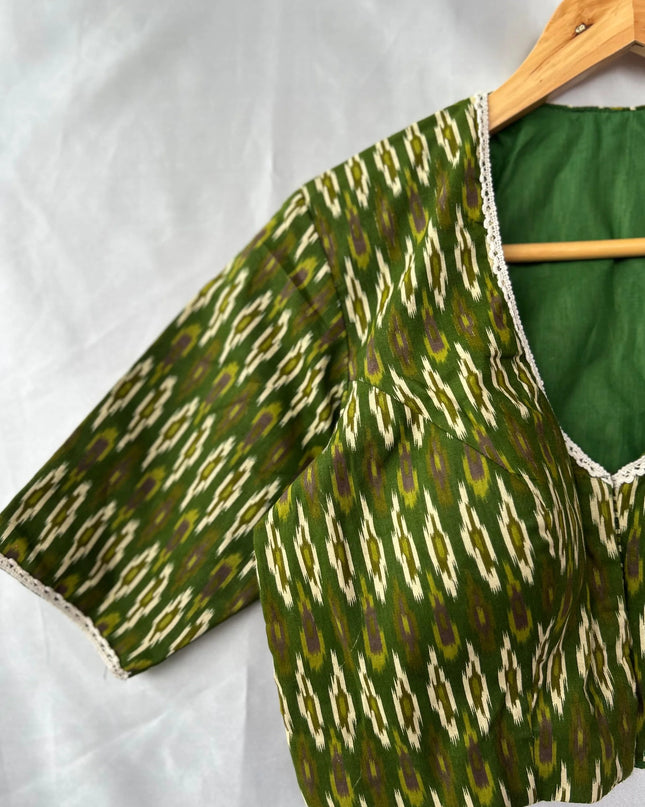 Mehandi green pochampally cotton blouse