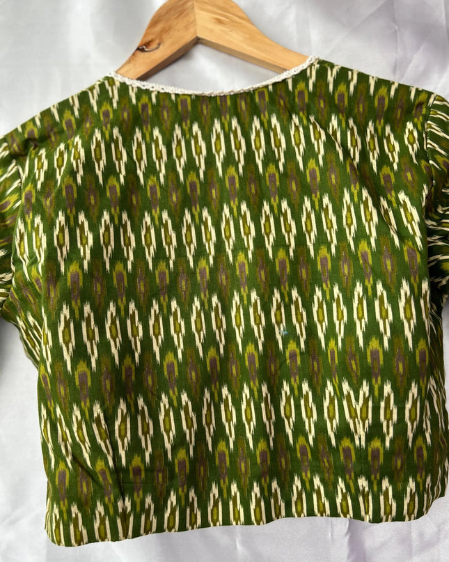 Mehandi green pochampally cotton blouse