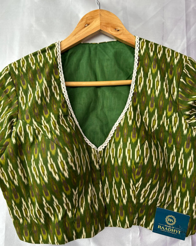 Mehandi green pochampally cotton blouse
