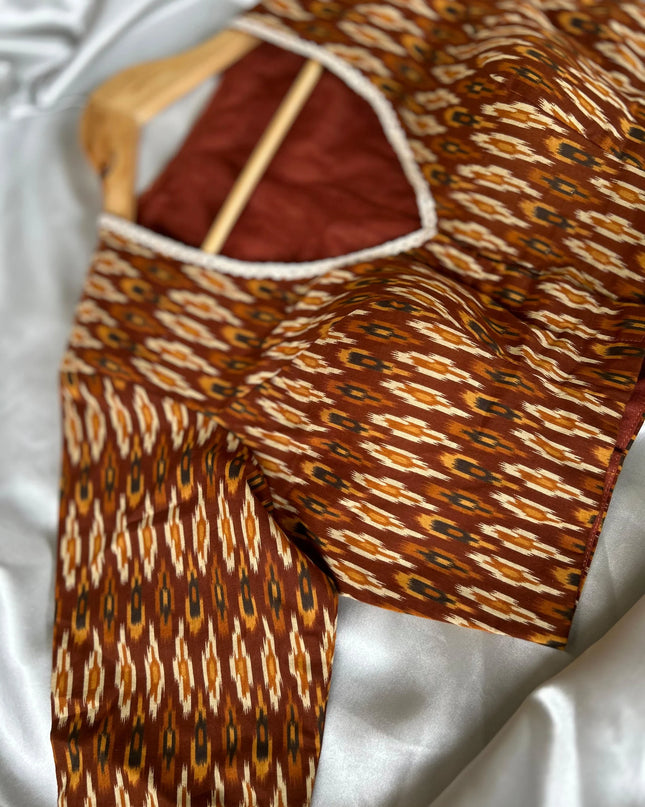Brown pochampally cotton blouse