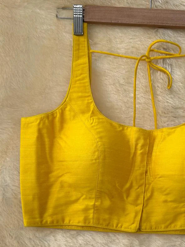 Yellow raw silk sleeveless blouse