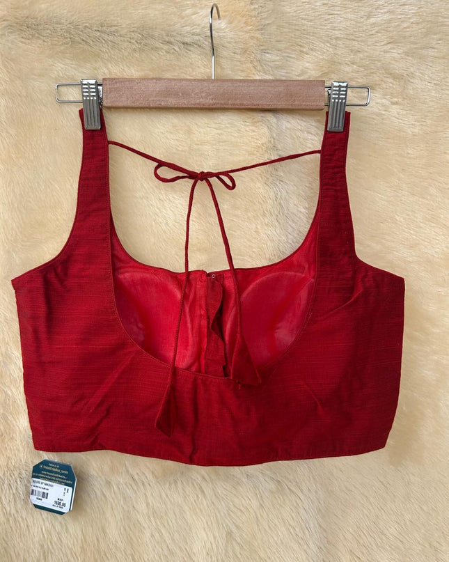 Maroon raw silk sleeveless blouse