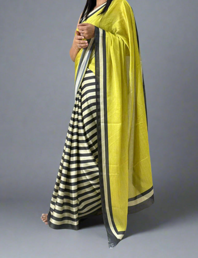 Black n white stripes yellow-09 saree