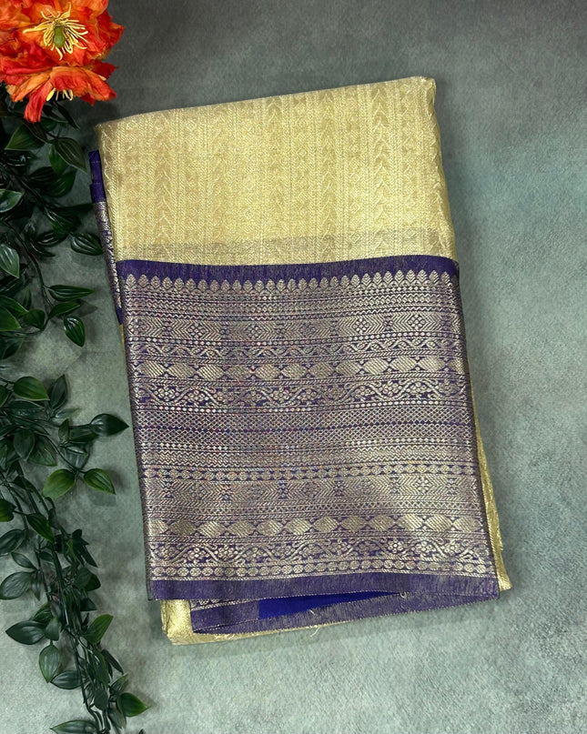 Cream banarasi tissue saree