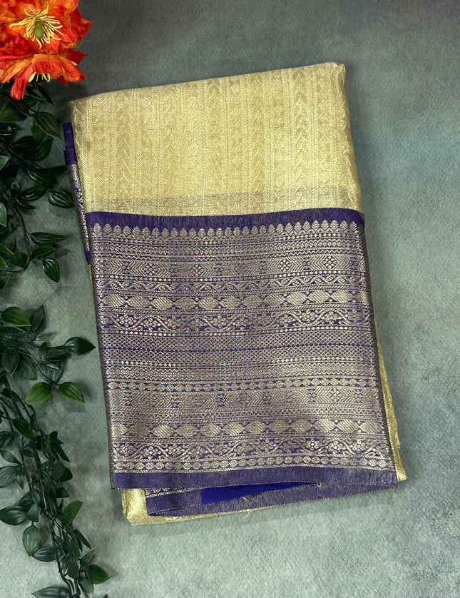 Cream banarasi tissue saree