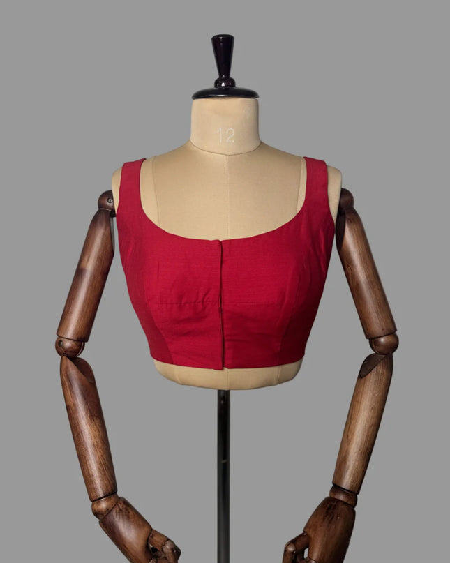 Red raw silk sleeveless blouse