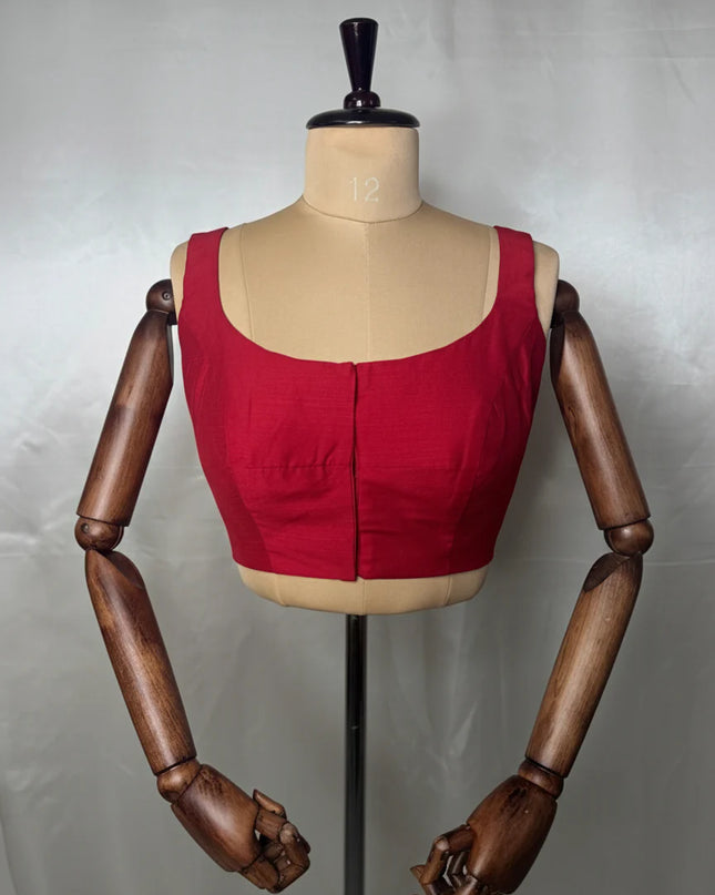 Red raw silk sleeveless blouse