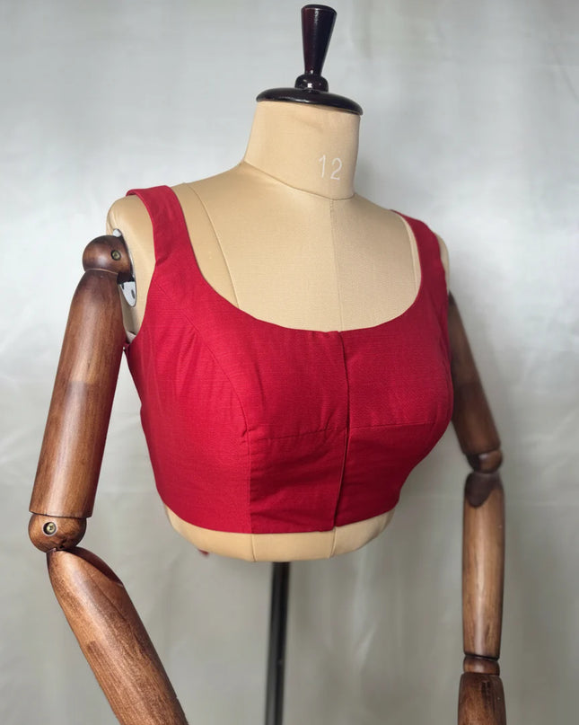 Red raw silk sleeveless blouse