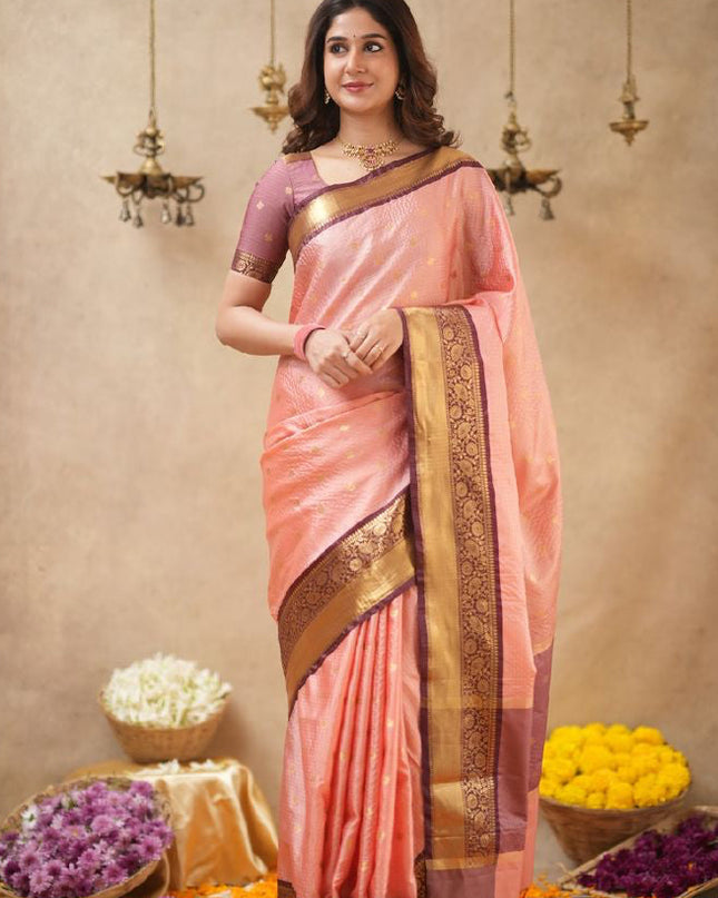 Rabiya pink with maroon semi kanchi 102 silk saree