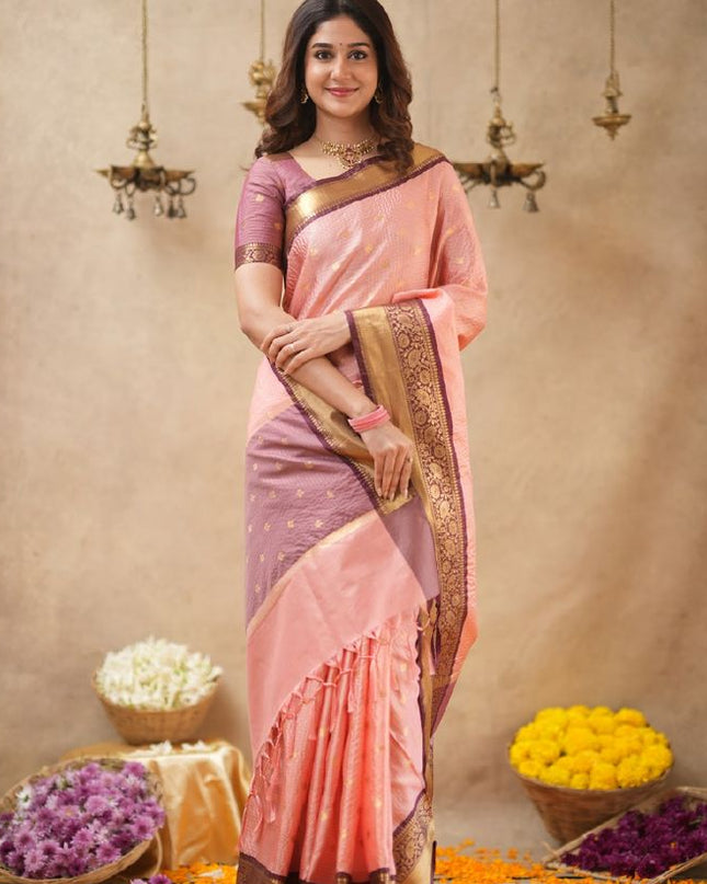 Rabiya pink with maroon semi kanchi 102 silk saree