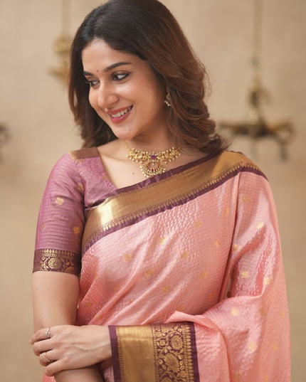 Rabiya pink with maroon semi kanchi 102 silk saree