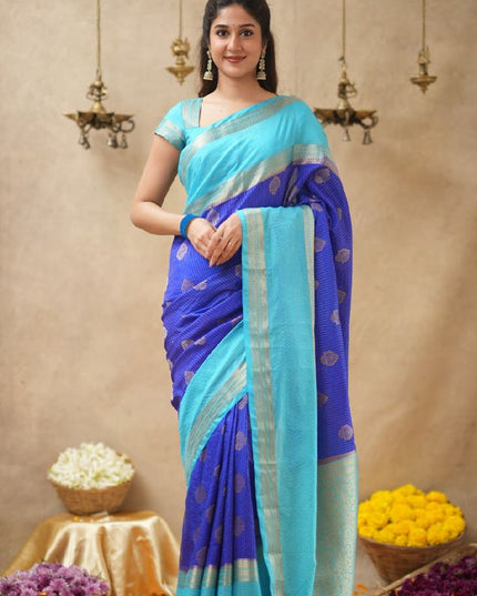 Rabiya Blue with sky blue  stripes -102  saree
