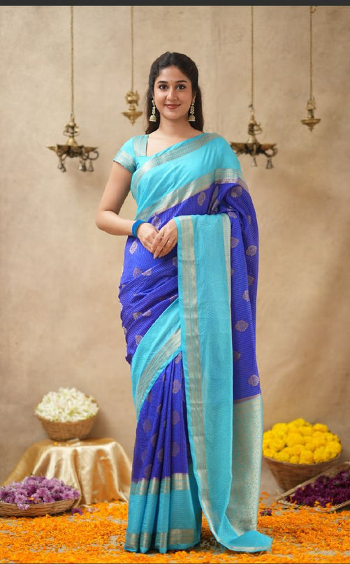 Rabiya Blue with sky blue  stripes -102  saree