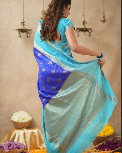 Rabiya Blue with sky blue  stripes -102  saree