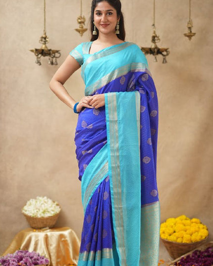 Rabiya Blue with sky blue  stripes -102  saree