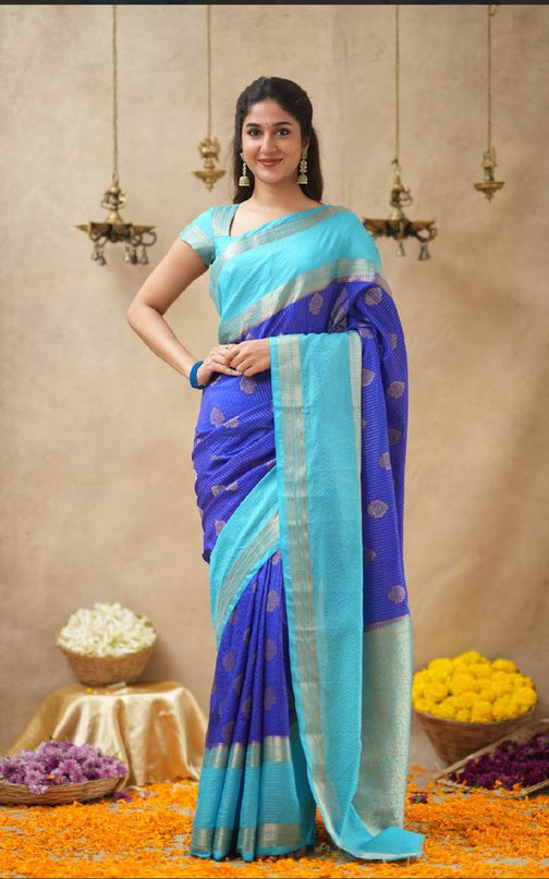 Rabiya Blue with sky blue  stripes -102  saree