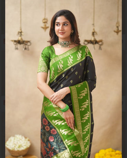 Rabiya black with green  soft silk silk saree